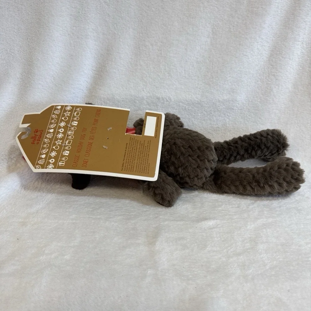 Pally & Paws Holiday Moose Plush Squeaky Dog Toy Brown Red Scarf Hat 17